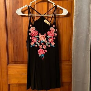 How.very.loved black embroidered rose tank